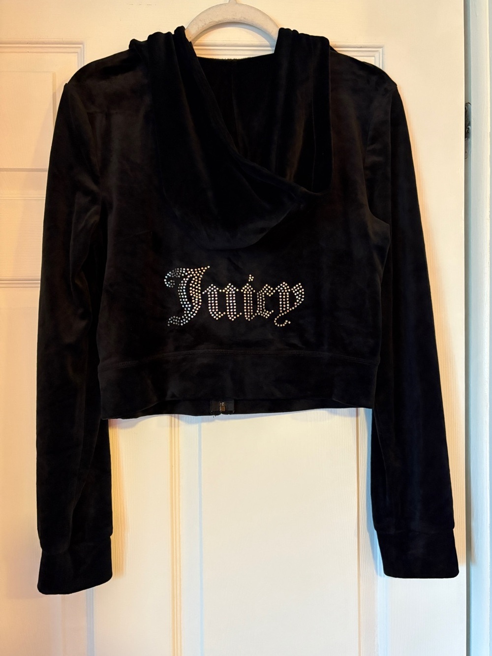 Juicy Couture OG Big Bling Velour Hoodie with Rhinestone Logo - Liquorice/Black